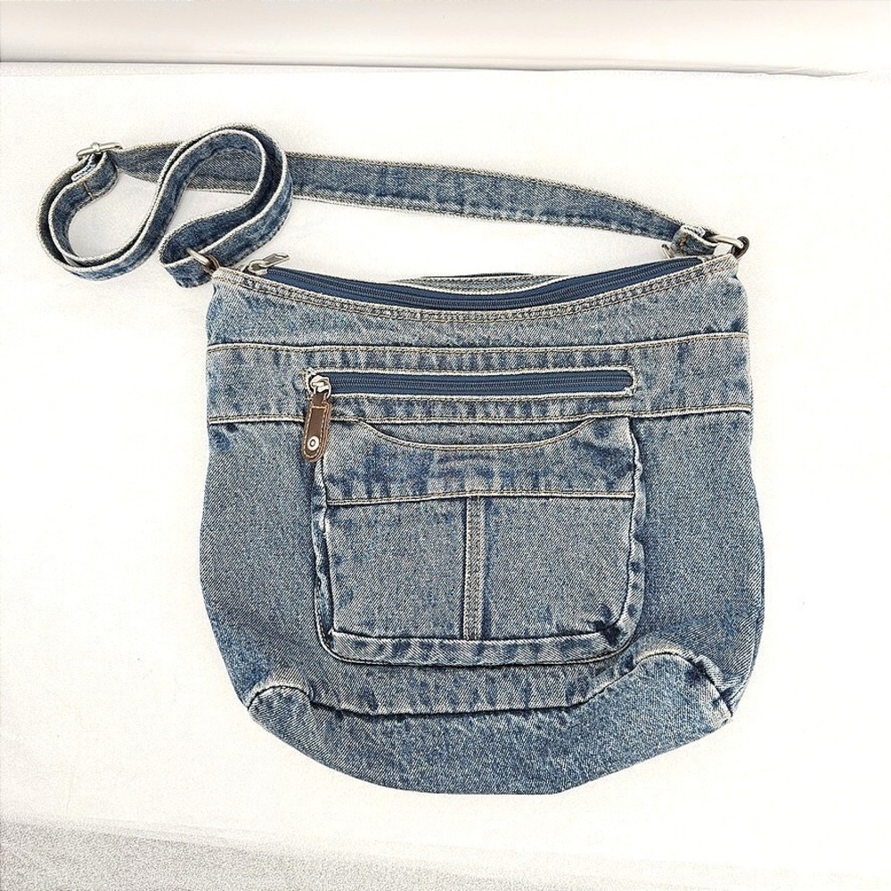 Denim Crossbody Bag Multi-Pocket Casual Shoulder Bag Boho Utility Y2K Style